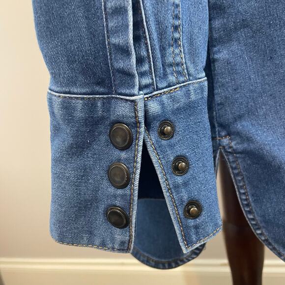 Free People Jean Dynamite Mini Dress Long Sleeve Stretch Denim Blue Women's M - Picture 12 of 16